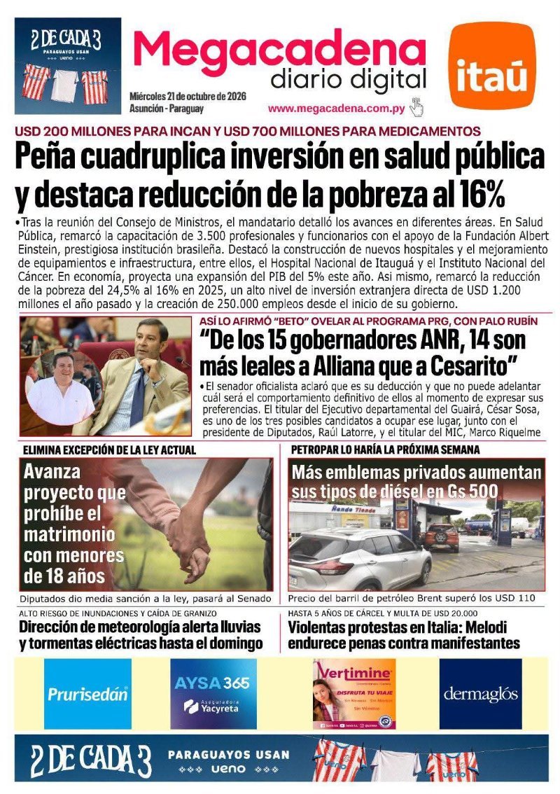 Tapas de 📰diarios de hoy miércoles , 21 de Octubre del 2026 es presentado por el Abog. Rolando Barrio (imagen 4)