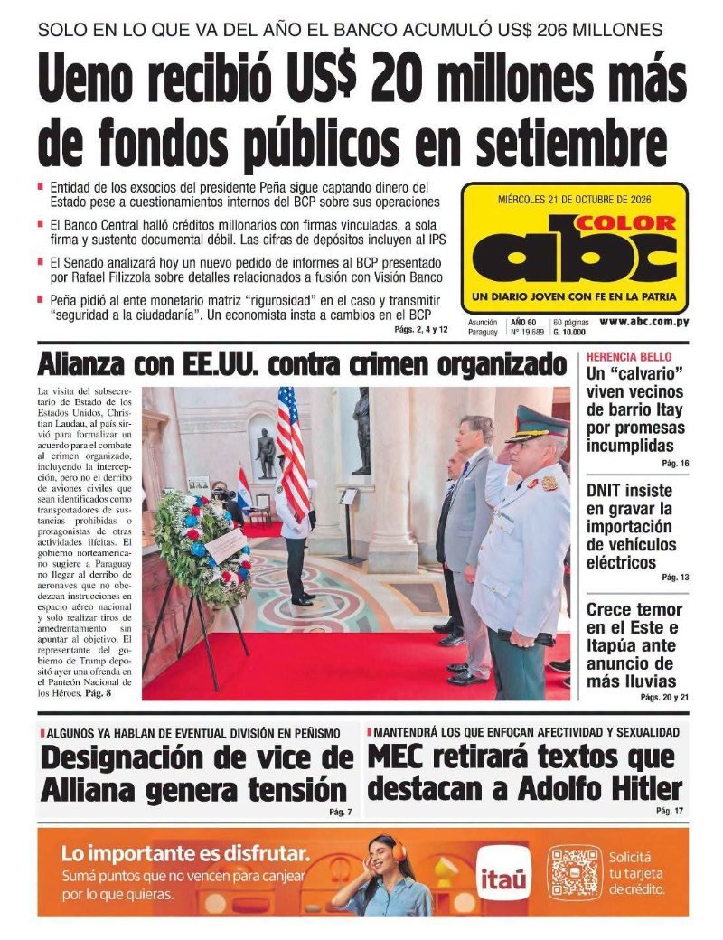 Tapas de 📰diarios de hoy miércoles , 21 de Octubre del 2026 es presentado por el Abog. Rolando Barrio (imagen 2)